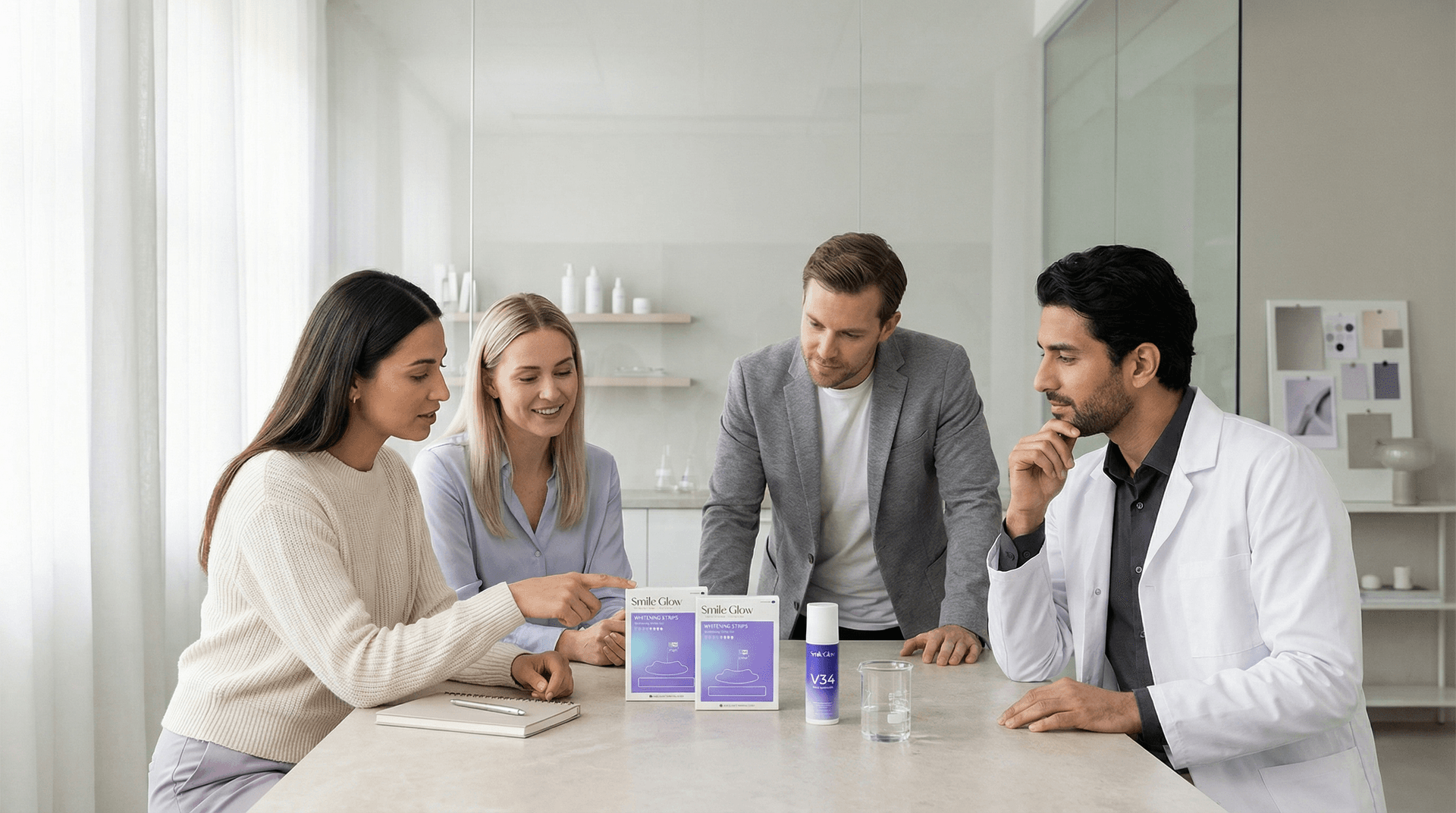 El equipo de SmileGlow colaborando en el desarrollo de producto